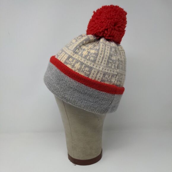 KiPi of Maine Beanie Hat Pom Pom Gray Red Warm Soft Made in USA - Picture 4 of 11
